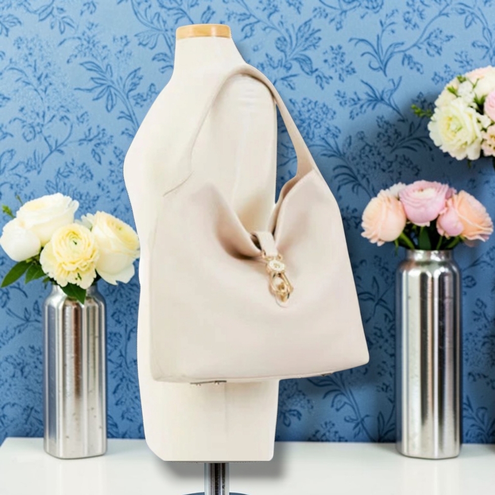 Dooney & Bourke Hobo Bag-Cream Belvedere Logo Lock 11.5x12x5 -EUC $398 Retail - Picture 6 of 15